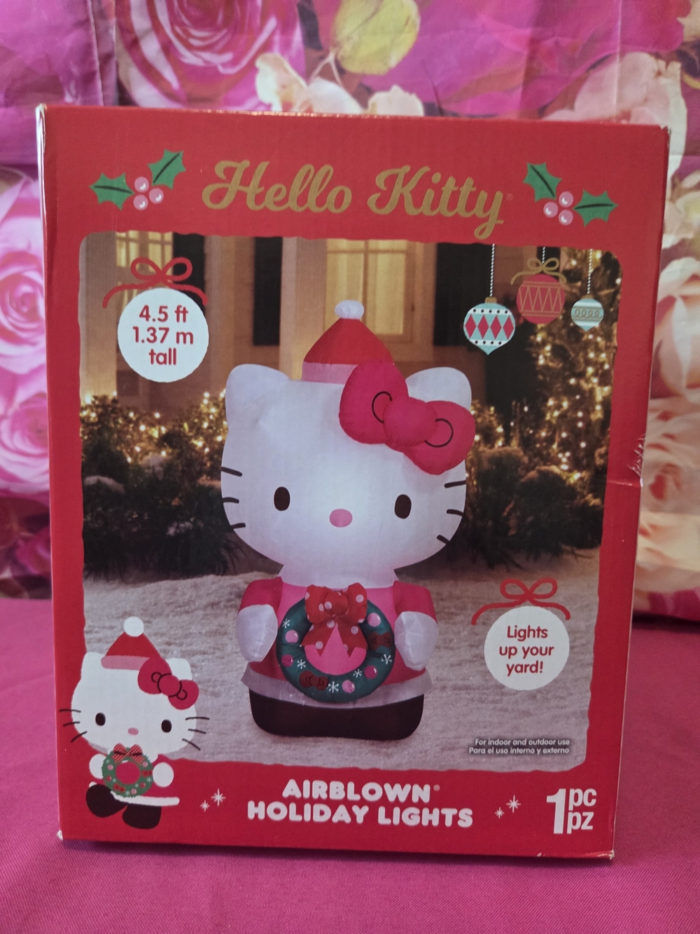 Hello Kitty Airblown Holiday Lights Inflatable - White & Pink